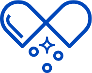 Icon of an opened pill with contents pouring out 