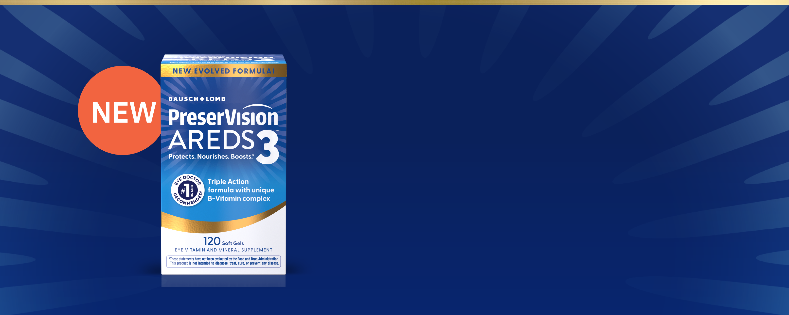 PreserVision AREDS 3 Soft Gels package with orange New sticker in the top left.