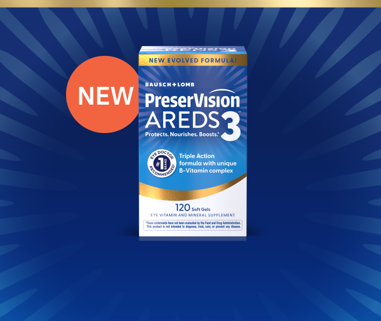 PreserVision AREDS 3 Soft Gels package with orange New sticker in the top left.